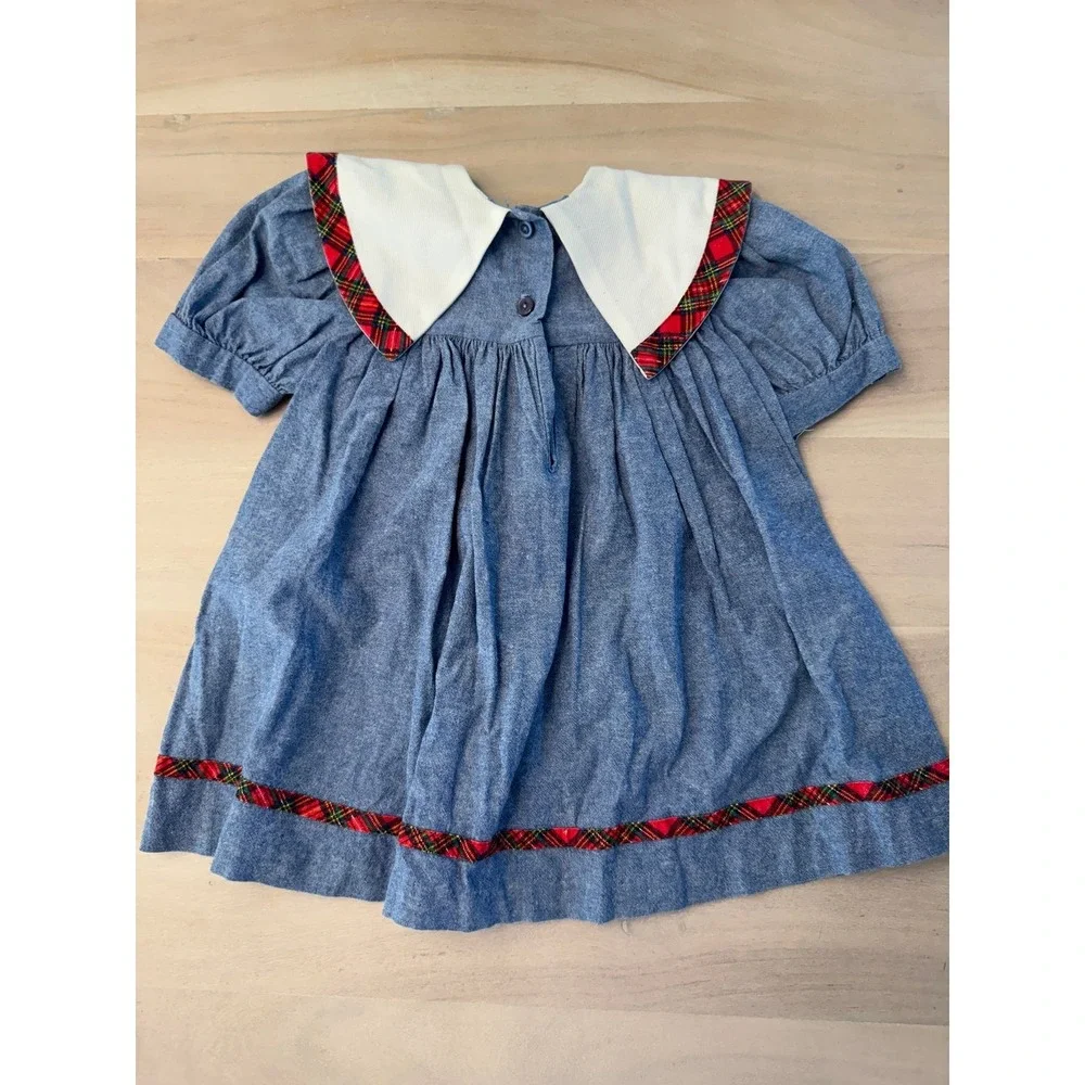 Vintage Girls Chambray Denim Dress ABC School Theme Made in USA 3T